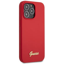 Заредете изображение във визуализатора на галерията – Guess GUHCP13XLSLMGRE iPhone 13 Pro Max 6.7" red/burgundy hard case Silicone Vintage Gold Logo
