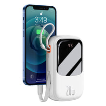 Заредете изображение във визуализатора на галерията – Baseus Qpow Digital Display Power Bank with Fast Charging 20000mAh 20W QC/PD/SCP/FCP with Built-in Lightning Cable White
