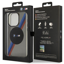 Заредете изображение във визуализатора на галерията – Case BMW BMHMP14LHDTK iPhone 14 Pro 6.1" grey/grey Tricolor Stripes MagSafe
