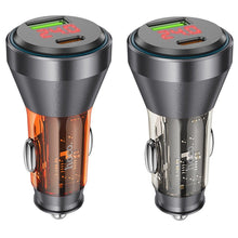 Заредете изображение във визуализатора на галерията – HOCO car charger USB QC 18W + Type C 30W with digital display PD48W NZ12B transparent black
