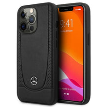 Заредете изображение във визуализатора на галерията – Original Case MERCEDES Leather Urban MEHCP15LARMBK for Iphone 15 Pro Black
