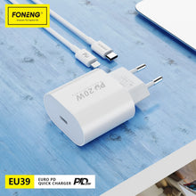 Заредете изображение във визуализатора на галерията – Foneng Wall charger EU39 - Type C - PD 20W 3A white
