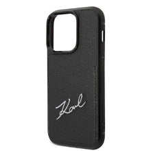 Заредете изображение във визуализатора на галерията – Karl Lagerfeld KLHCP14LCSSK iPhone 14 Pro 6.1" hardcase black/black Signature Logo Cardslot

