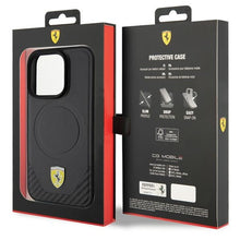 Заредете изображение във визуализатора на галерията – Original FERRARI hardcase Carbon Metal Logo Magsafe FEHMP15LPTEK for Iphone 15 Pro Black
