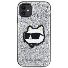 Заредете изображение във визуализатора на галерията – Original Pouch KARL LAGERFELD Glitter Choupette Patch KLHCN61G2CPS for Iphone 11/ Xr Silver

