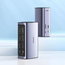 Заредете изображение във визуализатора на галерията – Ugreen Multifunction HUB 12in1 USB C USB HDMI DP RJ45 AUX SD TF gray (CM555)
