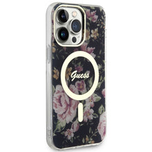 Заредете изображение във визуализатора на галерията – Original Case GUESS hardcase Flower MagSafe GUHMP14XHCFWSK for Iphone 14 Pro Max black
