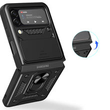 Заредете изображение във визуализатора на галерията – Hybrid Armor Camshield case for Samsung Galaxy Z Flip 4 armored case with camera cover black
