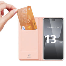 Заредете изображение във визуализатора на галерията – Dux Ducis Skin Pro Case for Xiaomi 13 Lite Flip Card Wallet Stand Pink
