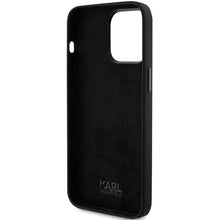 Заредете изображение във визуализатора на галерията – Karl Lagerfeld Silicone Choupette Metal Pin case for iPhone 15 Pro Max - black
