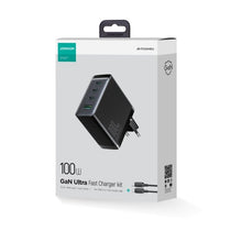 Заредете изображение във визуализатора на галерията – Joyroom JR-TCG04EU 100W GaN charger 3x USB-C USB-A + USB-C / USB-C cable 100W - black
