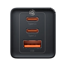 Заредете изображение във визуализатора на галерията – GaN 2xUSB C 1xUSB 65W fast charger Baseus GaN5 Pro + USB C - USB C 100W cable - black
