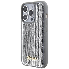 Заредете изображение във визуализатора на галерията – Guess Sequin Script Metal case for iPhone 15 Pro - silver
