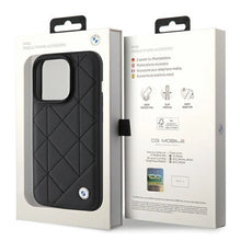 Заредете изображение във визуализатора на галерията – BMW Leather Quilted case for iPhone 15 Pro - black
