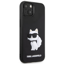 Заредете изображение във визуализатора на галерията – Original Pouch KARL LAGERFELD hardcase Rubber Choupette 3D KLHCP14S3DRKHNK for Iphone 14 Black
