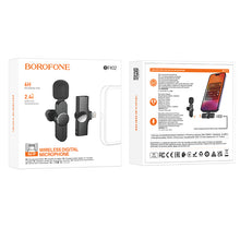 Заредете изображение във визуализатора на галерията – Borofone Lavalier wireless microphone BFK12 Trophy Lightning black
