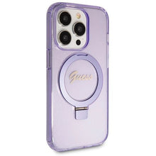 Заредете изображение във визуализатора на галерията – Guess Ring Stand Script Glitter MagSafe case for iPhone 13 Pro / 13 - purple
