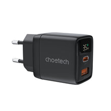 Заредете изображение във визуализатора на галерията – Choetech PD6052 USB-C USB-A PD 35W GaN wall charger with display - black
