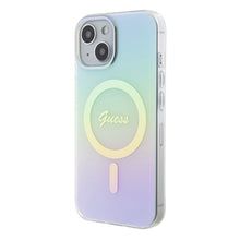 Заредете изображение във визуализатора на галерията – Original Case GUESS IML Iridescent Magsafe hardcase GUHMP15SHITSQ for Iphone 15 turquoise

