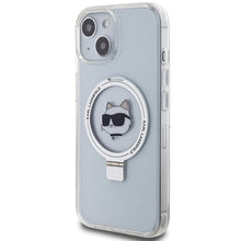 Заредете изображение във визуализатора на галерията – Original Pouch KARL LAGERFELD Ring Stand Choupette Head MagSafe KLHMP15SHMRSCHH for Iphone 15 White
