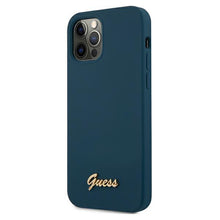 Заредете изображение във визуализатора на галерията – Guess GUHCP12MLSLMGBL iPhone 12/12 Pro 6.1" blue/blue hardcase Metal Logo Script
