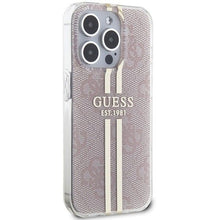 Заредете изображение във визуализатора на галерията – Original faceplate case GUESS GUHCP15LH4PSEGP for iPhone 15 Pro (4G Gold  Stripe / pink)
