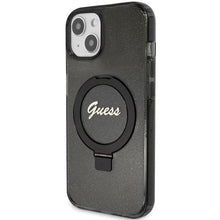 Заредете изображение във визуализатора на галерията – Guess Ring Stand Script Glitter MagSafe case for iPhone 14 / 15 / 13 - black
