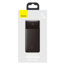 Заредете изображение във визуализатора на галерията – Baseus Bipow fast charging powerbank 20000mAh 15W black (Overseas Edition) + USB-A - Micro USB cable 0.25m black (PPBD050101)

