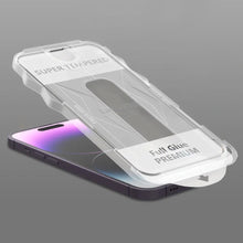 Заредете изображение във визуализатора на галерията – Tempered Glass Full Glue Easy-Stick Box for IPHONE 13/13 PRO/14 BLACK
