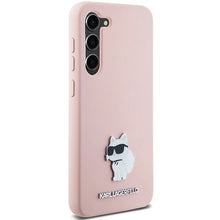 Заредете изображение във визуализатора на галерията – Karl Lagerfeld Silicone Choupette Metal Pin case for Samsung Galaxy S23+ - pink
