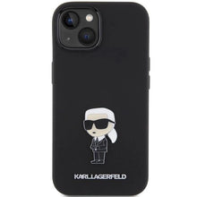 Заредете изображение във визуализатора на галерията – Karl Lagerfeld Silicone Ikonik Metal Pin case for iPhone 15 Plus / 14 Plus - black
