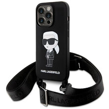 Заредете изображение във визуализатора на галерията – Karl Lagerfeld KLHCP15XSCBSKNK iPhone 15 Pro Max 6.7&quot; hardcase black/black Crossbody Silicone Ikonik
