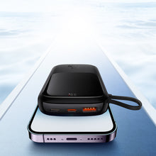 Заредете изображение във визуализатора на галерията – Baseus Qpow Digital Display powerbank with fast charging 10000mAh 22.5W QC/PD/SCP/FCP with built-in USB-C cable black
