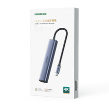 Заредете изображение във визуализатора на галерията – Ugreen adapter converter HUB 5in1 USB C - 3x USB 3.0 / HDMI / RJ45 gray (CM475)
