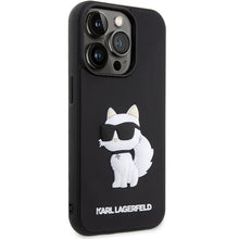 Заредете изображение във визуализатора на галерията – Original Pouch KARL LAGERFELD hardcase Rubber Choupette 3D KLHCP14L3DRKHNK for Iphone 14 Pro Black
