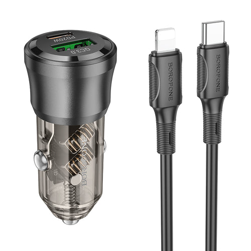 Borofone Car charger BZ25 Journey - USB + Type C - PD 38W 3A with Type C to Lightning cable black