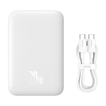 Заредете изображение във визуализатора на галерията – Baseus Magnetic power bank with inductive charging MagSafe 15W / PD fast charging 20W 6000mAh white (Overseas Edition) + Xiaobai Series cable USB-C - USB-C 60W 3A 0.5m white
