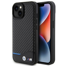 Заредете изображение във визуализатора на галерията – Original Case BMW Leather Carbon BMHCP15S22NBCK for Iphone 15 Black
