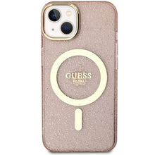 Заредете изображение във визуализатора на галерията – Original Case GUESS hardcase Glitter Gold MagSafe GUHMP14SHCMCGP for Iphone 14 pink
