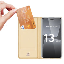Заредете изображение във визуализатора на галерията – Dux Ducis Skin Pro Case for Xiaomi 13 Lite Flip Card Wallet Stand Gold
