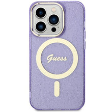Заредете изображение във визуализатора на галерията – Guess GUHMP14LHCMCGU iPhone 14 Pro 6.1" purple/purple hardcase Glitter Gold MagSafe

