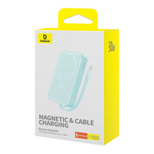 Заредете изображение във визуализатора на галерията – Baseus Magnetic Mini MagSafe 10000mAh 30W powerbank with built-in Lightning cable - blue + Baseus Simple Series USB-C - USB-C 60W 0.3m cable
