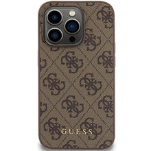Заредете изображение във визуализатора на галерията – Original Case GUESS 4G Metal Gold Logo GUHCP15LG4GFBR for Iphone 15 Pro brown
