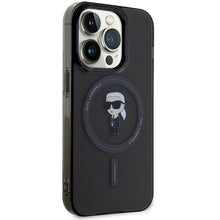 Заредете изображение във визуализатора на галерията – Original Pouch KARL LAGERFELD hardcase IML Ikonik Magsafe KLHMP14LHFCKNOK  for Iphone 14 Pro Black
