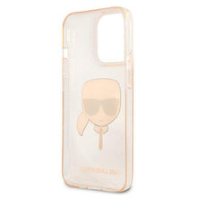 Заредете изображение във визуализатора на галерията – Karl Lagerfeld KLHCP13LKHTUGLGO iPhone 13 Pro / 13 6,1" złoty/gold hardcase Glitter Karl`s Head
