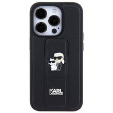Заредете изображение във визуализатора на галерията – Original faceplate case KARL LAGERFELD KLHCP13LGSAKCPK for iPhone 13 Pro (Gripstand Saffiano KC PIN / black)
