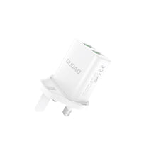Заредете изображение във визуализатора на галерията – Dudao wall charger with UK plug (Great Britain) 2xUSB-A 2.4A white + USB-A cable - microUSB 1m
