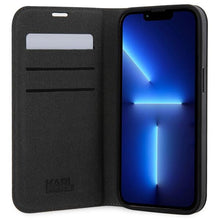 Заредете изображение във визуализатора на галерията – Karl Lagerfeld KLBKP14SSAKLHPK iPhone 14 6.1" bookcase black/black Saffiano Monogram
