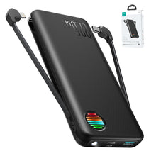 Заредете изображение във визуализатора на галерията – Joyroom JR-L014 22.5W 10000mAh power bank with built-in USB-C / Lightning cables + USB-A - USB-C cable 0.25m - black
