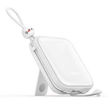 Заредете изображение във визуализатора на галерията – Joyroom power bank with USB C and Lightning cables and stand Cutie Series 10000mAh 22.5W white (JR-L008)
